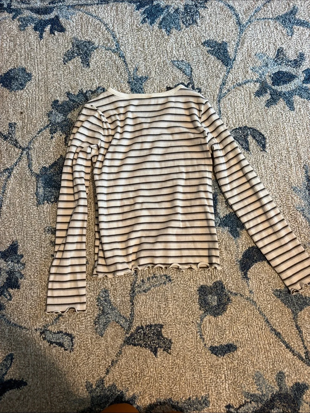 Old Navy Cream and Black Striped Long Sleeve Henley Top